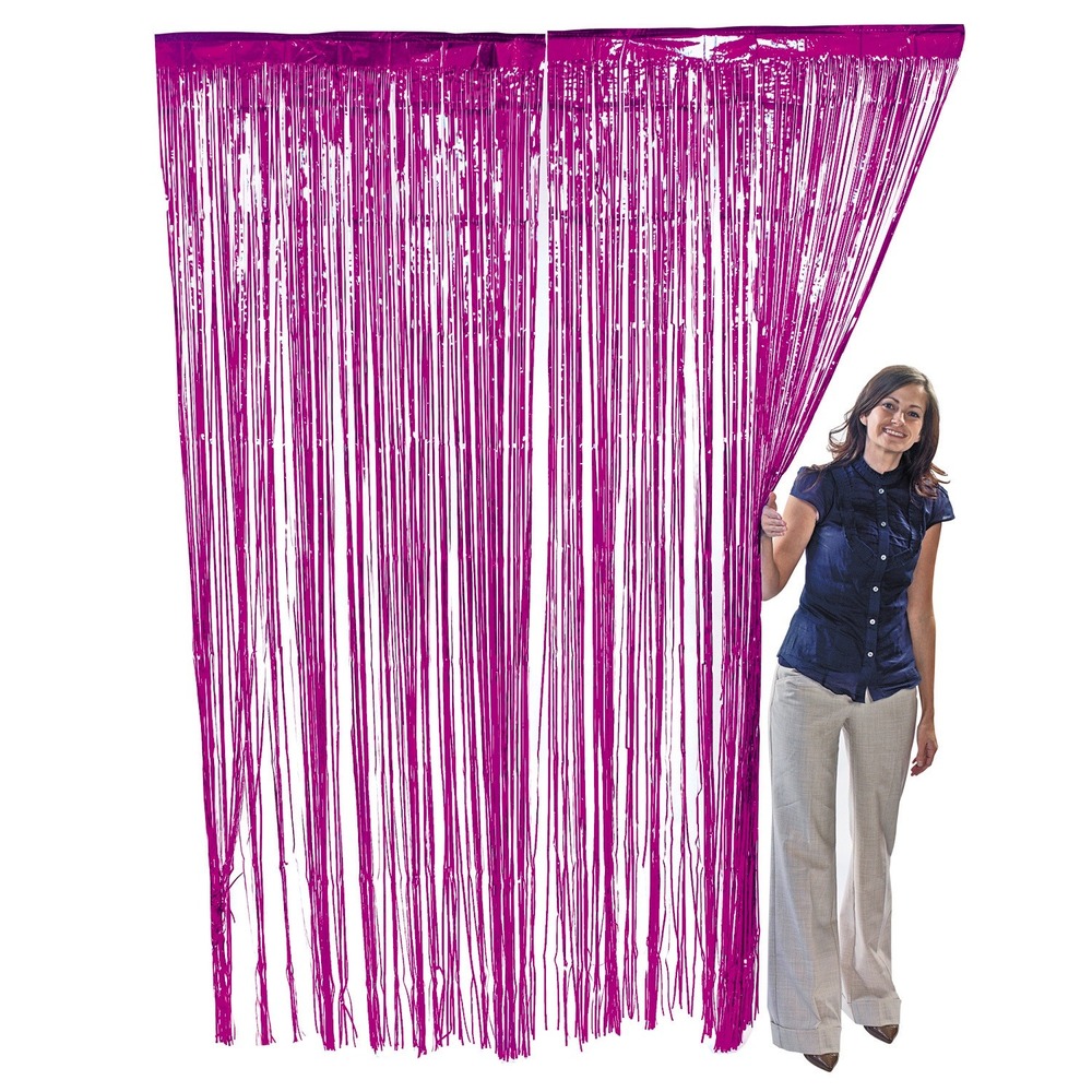 Magenta Pink Metallic Foil Fringe Curtain Party Backdrop Tinsel Doorway Decor